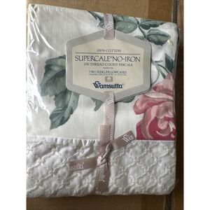 Vtg NOS Wamsutta Supercale Floral Embroidered King Pillow Case Set
